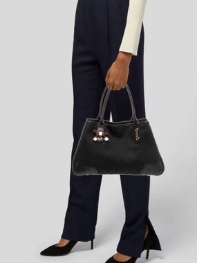 Gucci Black GG Canvas Shoulder Tote with Signature Web Ribbon